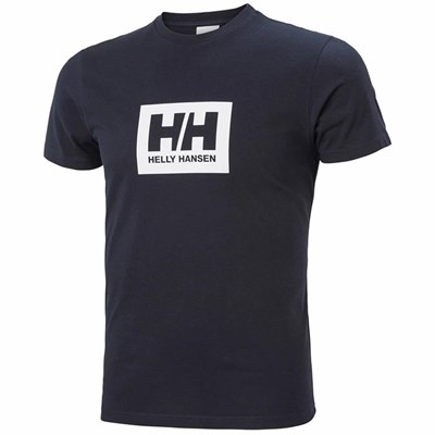 Men's Helly Hansen Hh Box T Shirts Navy | 276-RJANOK