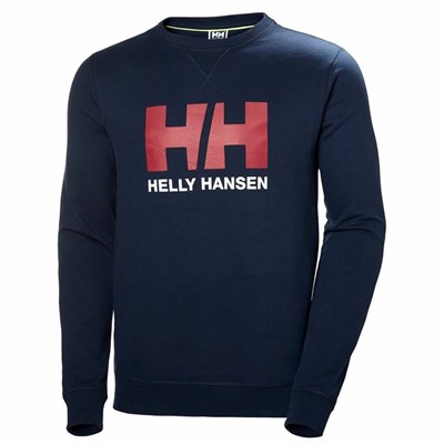 Men's Helly Hansen Hh Logo Crew Sweat Sweatshirts Navy | 394-MXHYIE