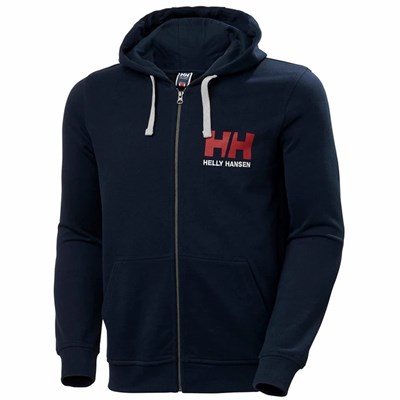 Men's Helly Hansen Hh Logo Full Zip Up Hooded Sweatshirts Navy | 084-AOMDSN