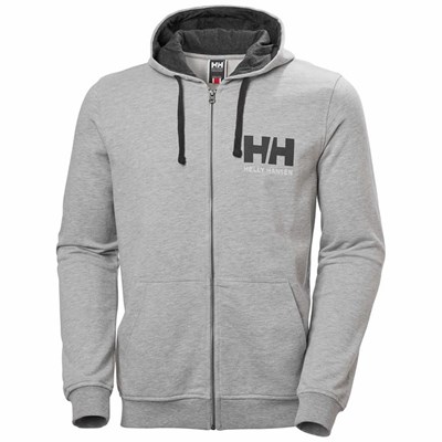 Men's Helly Hansen Hh Logo Full Zip Up Hooded Sweatshirts Grey | 478-HYGEUL