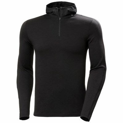 Men's Helly Hansen Lifa Merino Lightweight Hooded Sweatshirts Black | 285-GURNDX