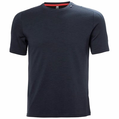 Men's Helly Hansen Lifa Merino Lightweight T Shirts Navy | 982-FHWGSN