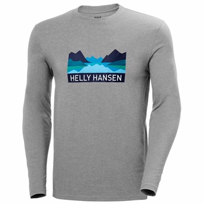 Men's Helly Hansen Nord Graphic Longsleeve Tshir T Shirts Grey | 543-WUSQGN