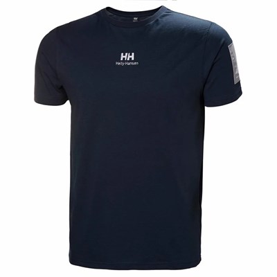 Men's Helly Hansen Yu Patch T Shirts Black | 240-UMWFIV