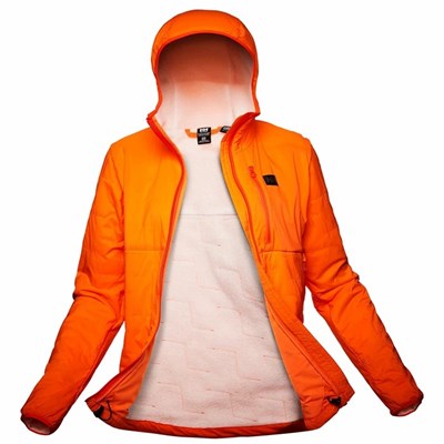 Women's Helly Hansen W Lifaloft Air Hooded Midlayer Jackets Orange / White | 493-RCSAPB