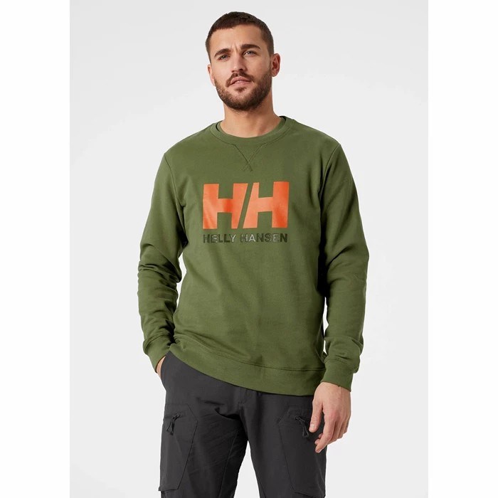 Men's Helly Hansen Hh Logo Crew Sweat Sweatshirts Green | 053-YEQZVU