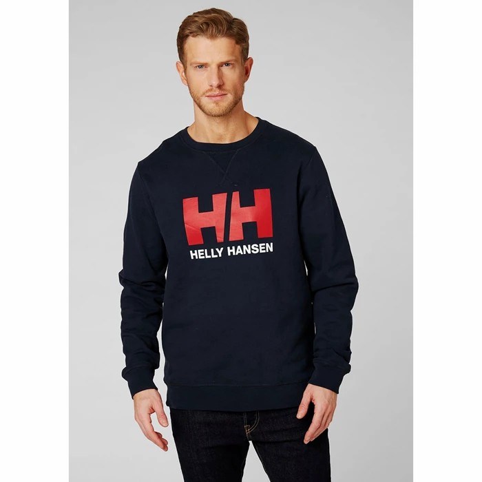 Men's Helly Hansen Hh Logo Crew Sweat Sweatshirts Navy | 394-MXHYIE