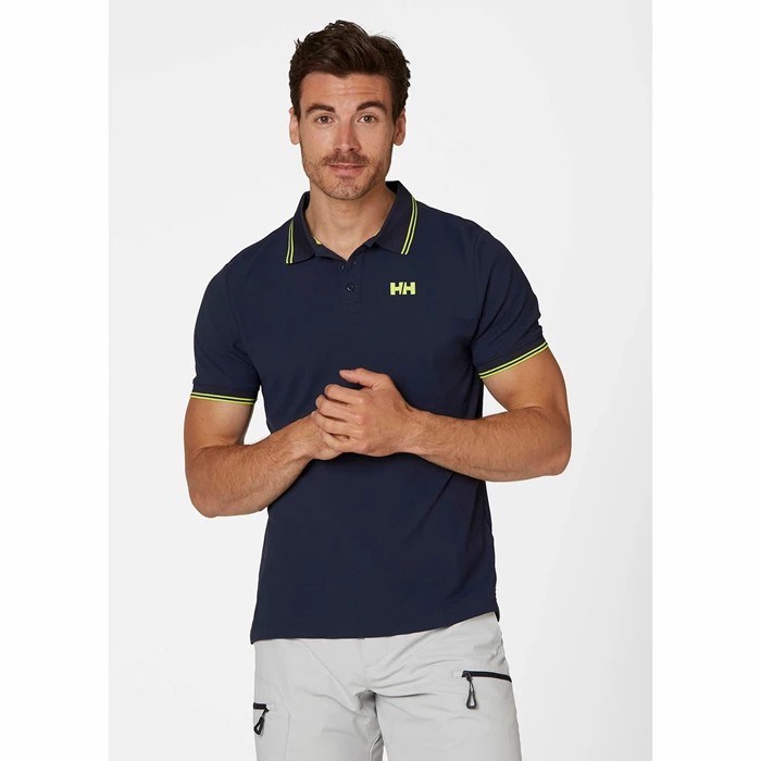 Men's Helly Hansen Kos Polo Shirts Navy Light Green | 791-DGXWRM