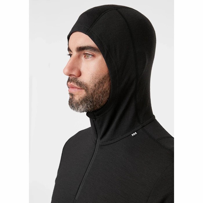 Men's Helly Hansen Lifa Merino Lightweight Hooded Sweatshirts Black | 285-GURNDX