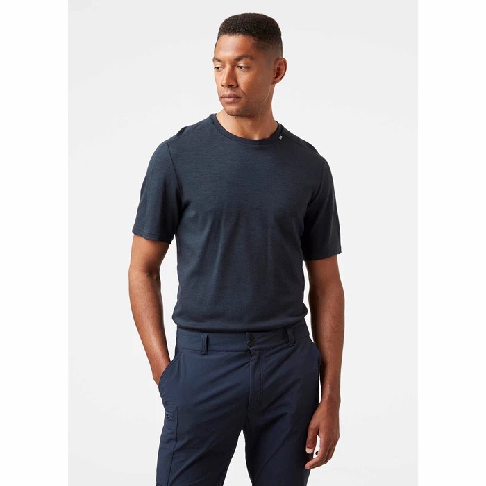 Men's Helly Hansen Lifa Merino Lightweight T Shirts Navy | 982-FHWGSN