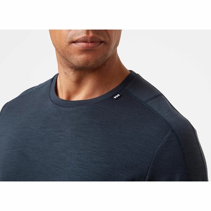 Men's Helly Hansen Lifa Merino Lightweight T Shirts Navy | 982-FHWGSN