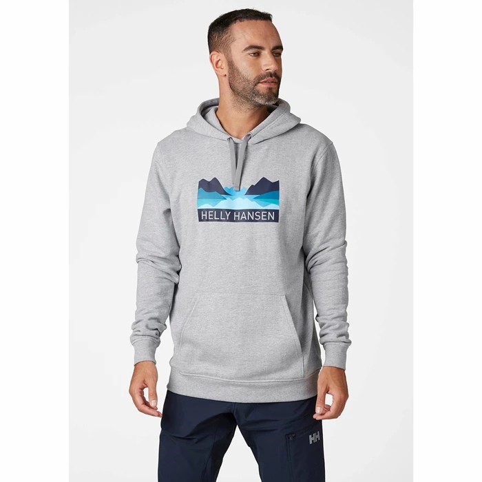 Men's Helly Hansen Nord Graphic Pull Over Hooded Sweatshirts Grey | 681-SFBEJP