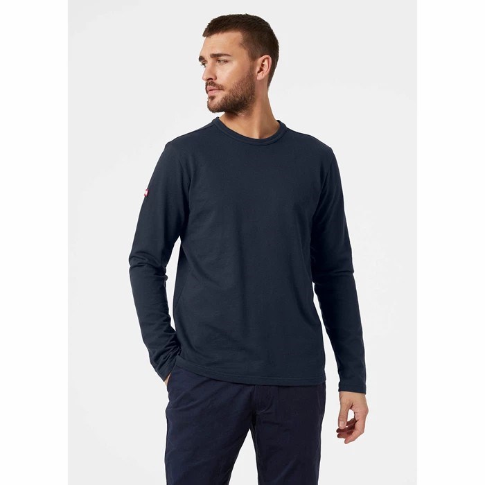 Men's Helly Hansen North Sea Long Sleeve T Shirts Navy | 180-RLHNZV