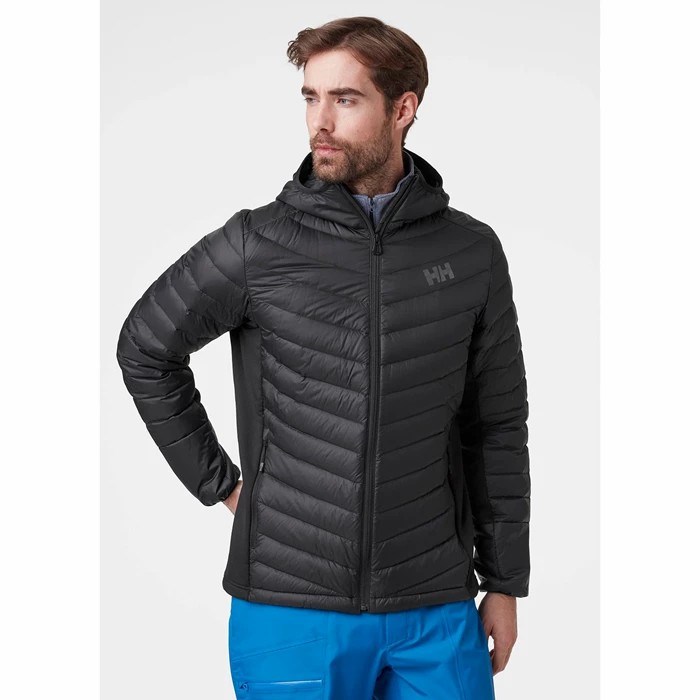 Men's Helly Hansen Verglas Hooded Hybrid Midlayer Jackets Black | 064-DZOBFU