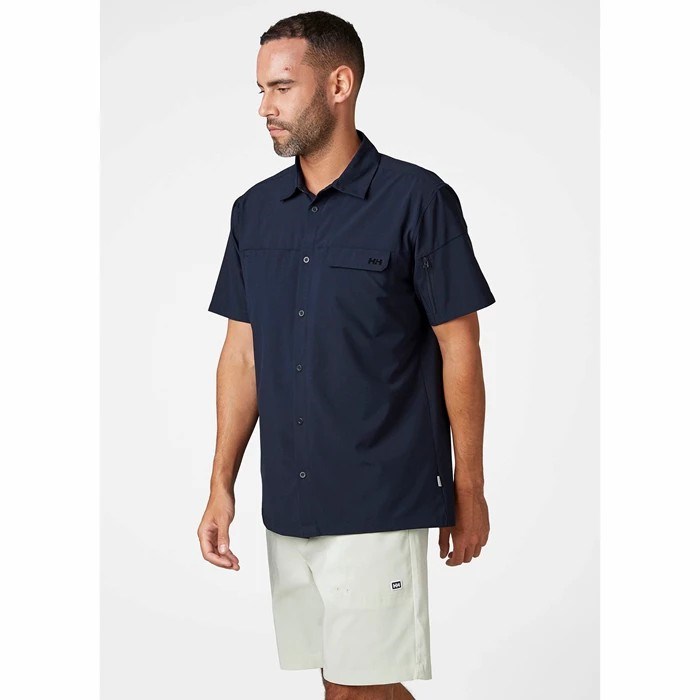 Men's Helly Hansen Verven Ss Shirts Navy | 456-NSQYKU