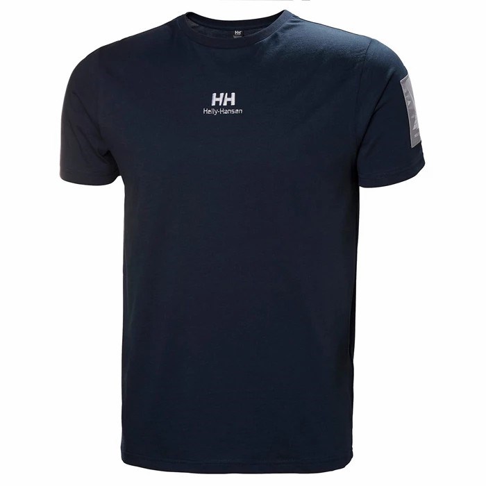 Men\'s Helly Hansen Yu Patch T Shirts Navy | 192-GZMJYK