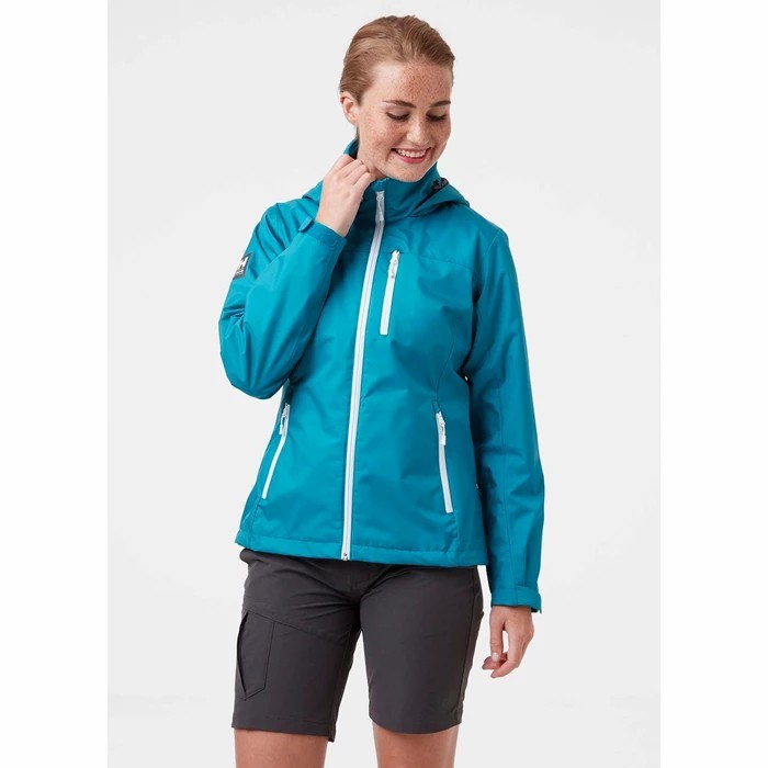 Women's Helly Hansen W Crew Hooded Casual Jackets Turquoise | 123-TXZNGV