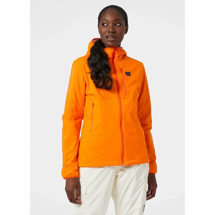 Women's Helly Hansen W Lifaloft Air Hooded Midlayer Jackets Orange / White | 493-RCSAPB