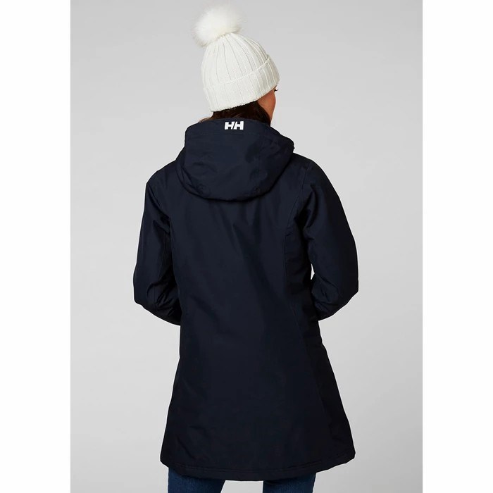 Women's Helly Hansen W Long Belfast Winter Waterproof Jackets Navy | 380-ZRLUXF