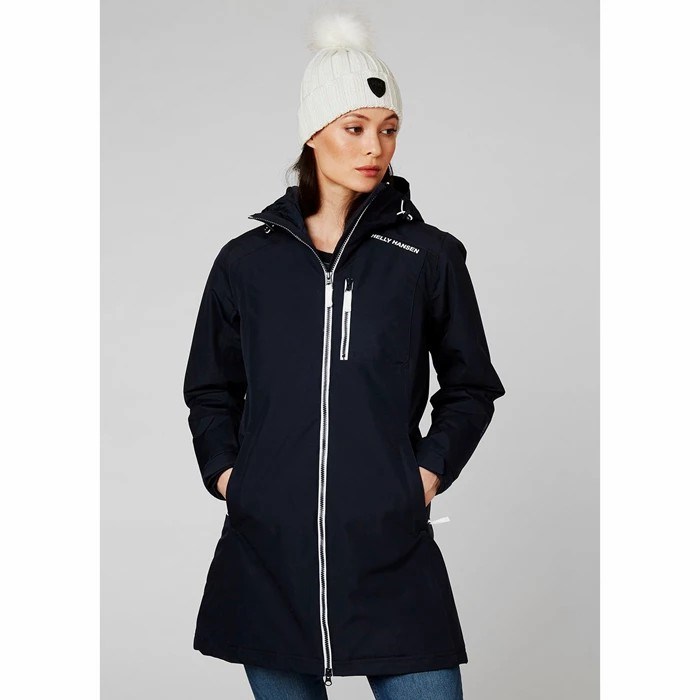 Women's Helly Hansen W Long Belfast Winter Waterproof Jackets Navy | 380-ZRLUXF