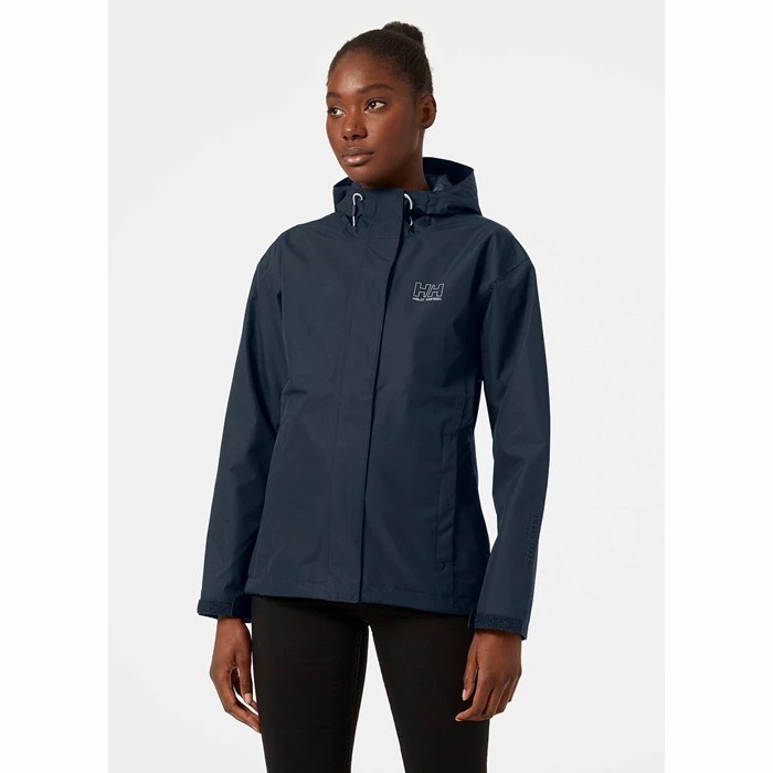 Women's Helly Hansen W Seven J Waterproof Jackets Navy | 152-TCMLVP