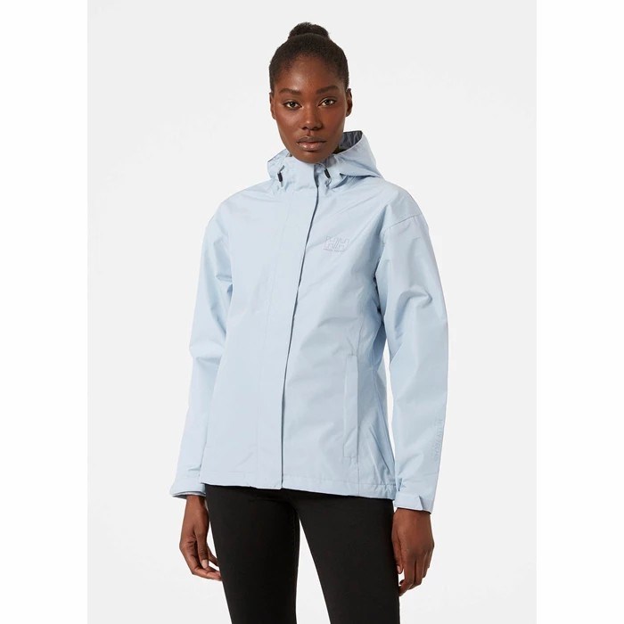 Women's Helly Hansen W Seven J Waterproof Jackets Grey / Blue | 207-XKCPTJ