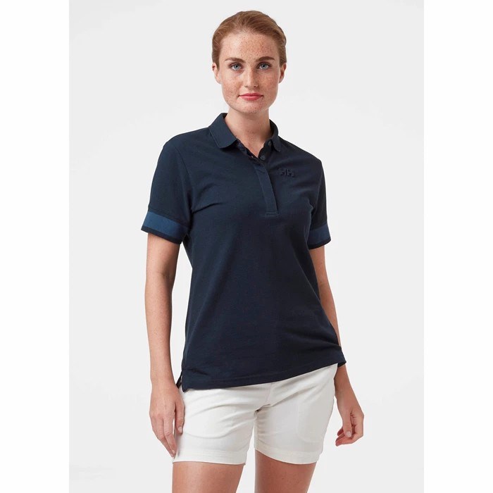 Women's Helly Hansen W Thalia Pique Polo Shirts Navy | 340-KXCVLQ