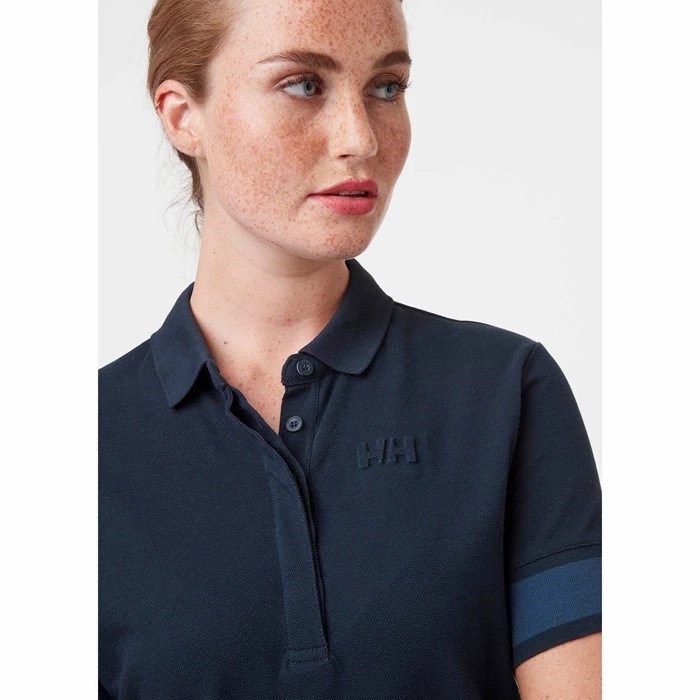 Women's Helly Hansen W Thalia Pique Polo Shirts Navy | 340-KXCVLQ