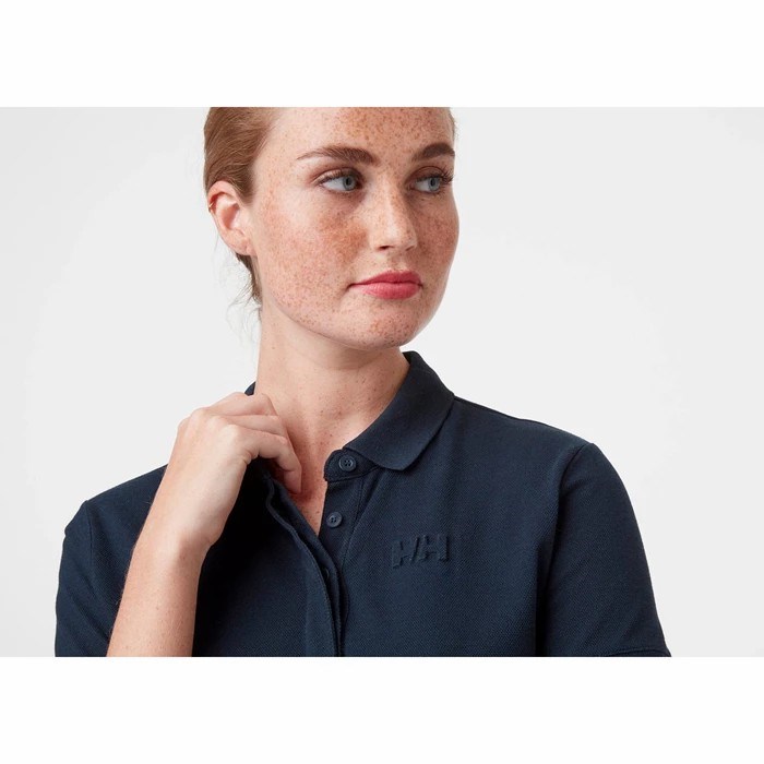 Women's Helly Hansen W Thalia Pique Polo Shirts Navy | 340-KXCVLQ