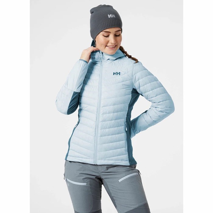 Women's Helly Hansen W Verglas Hooded Hybrid Midlayer Jackets Grey / Blue | 491-RAUOWM