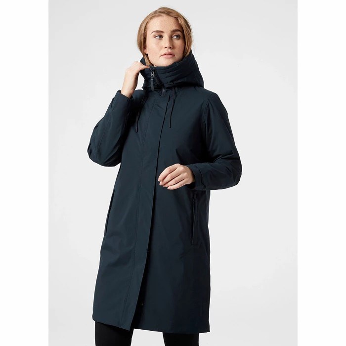 Women's Helly Hansen W Victoria Insulated Rain Parka Navy | 461-QWNZTE